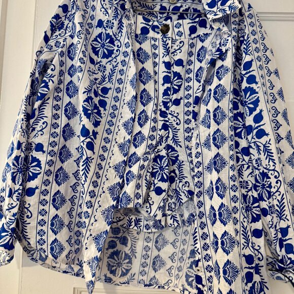 Boden Sienna Linen Shirt & Short -Ivory, Ornate Border, 10 - Picture 7 of 11